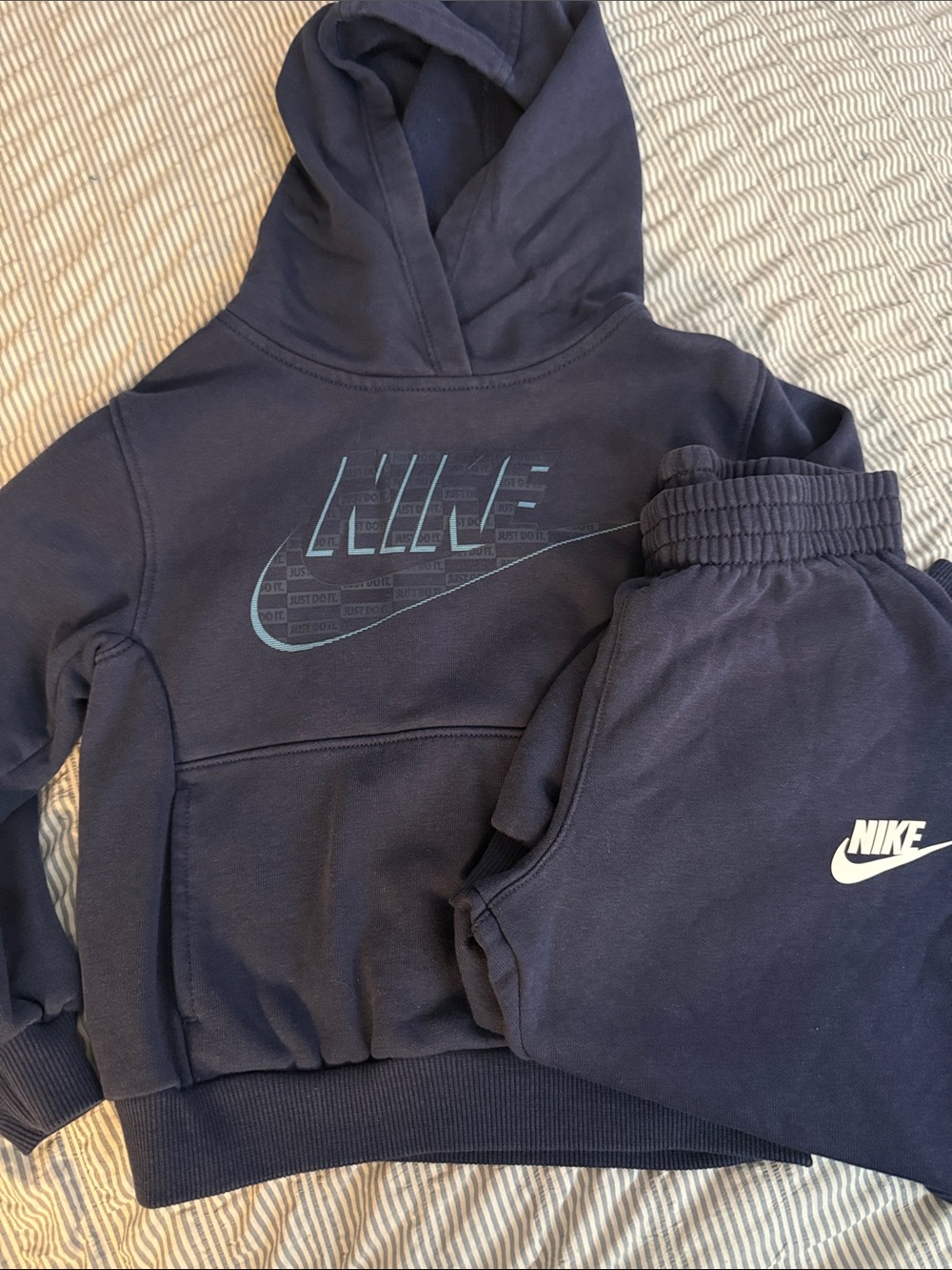 Nike Dark Navy Hoodie and Sweatpants Set with Light Blue Logo